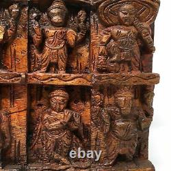 Hand-carved Solid Wood Wall Hanging Panel Plaque Carved Krishna Incarnations