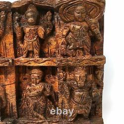 Hand-carved Solid Wood Wall Hanging Panel Plaque Carved Krishna Incarnations