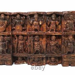 Hand-carved Solid Wood Wall Hanging Panel Plaque Carved Krishna Incarnations