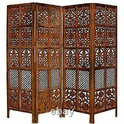 Handcrafted 4 Panel Wooden Room Partition & Room Divider Wooden Screen (Brown)