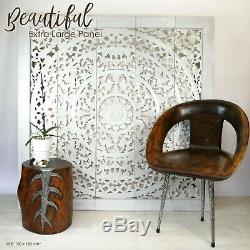 Handmade Carved Wooden Decorative Wall Art Lotus Bed Headboard Panel Large