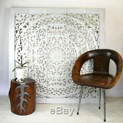 Handmade Carved Wooden Decorative Wall Art Lotus Bed Headboard Panel Large