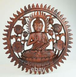 Handmade Carved Wooden Decorative Wall Art Panel Buddha Peace Meditation Yoga