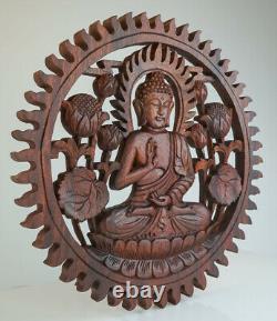 Handmade Carved Wooden Decorative Wall Art Panel Buddha Peace Meditation Yoga