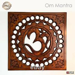 Handmade Carved Wooden Wall Art Decorative Om Yoga Meditation Mandir Panel
