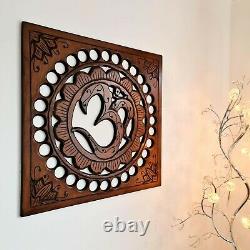 Handmade Carved Wooden Wall Art Decorative Om Yoga Meditation Mandir Panel