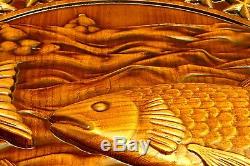 Handmade Round Carved Wooden Wall Hanging Panel With Pisces Zodiac Sign Ash Wood