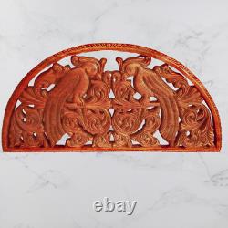 Handmade Wooden Parrot Birds Panel Carved Floral Collectibles Wall Hanging Decor