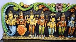 Handmade Wooden Wall Panel VISHNU Dashavatara Multi-Color 36 Inches