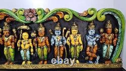 Handmade Wooden Wall Panel VISHNU Dashavatara Multi-Color 36 Inches