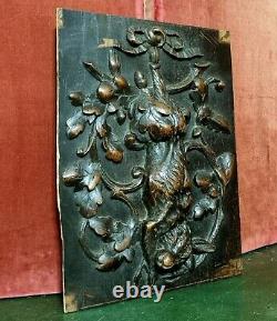 Hare hunting trophy wood carving panel Antique french architectural salvage 15