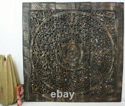 Haussmann Teak Lotus Panel Inlay 36 in x 36 in Black Stain Wax