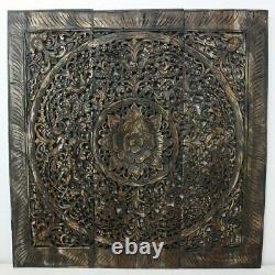 Haussmann Teak Lotus Panel Inlay 36 in x 36 in Black Stain Wax