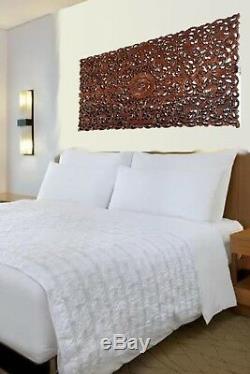 Headboard Asian Floral Tropical Carved Wood Wall Panel. Size 27x48Dark Brown