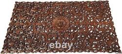 Headboard Asian Floral Tropical Carved Wood Wall Panel. Size 27x48Dark Brown