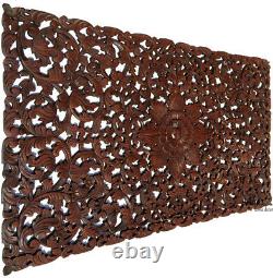 Headboard Balinese Floral Tropical Carved Wood Wall Panel. Size 27x48Dark Brown