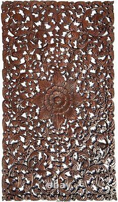 Headboard Balinese Floral Tropical Carved Wood Wall Panel. Size 27x48Dark Brown