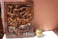 High-relief Chinese Carved Wood Panel Golden Characters, CHINA
