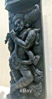 Hindu God Krishna Wooden Wall Panel Statue Sculpture Hand carved Home Decor Rare
