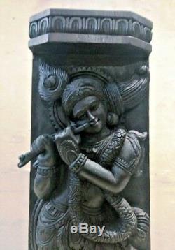 Hindu God Krishna Wooden Wall Panel Statue Sculpture Hand carved Home Decor Rare