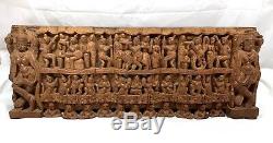 Hindu God Temple Wall Panel Hand Carved Wood Vintage Art Figure Wooden Statue