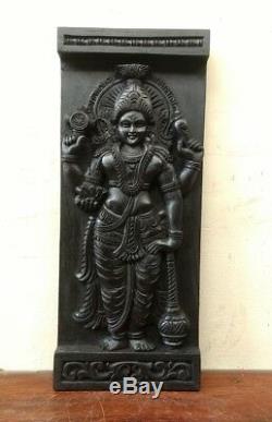 Hindu God Vishnu Wall Wooden Panel Vintage Statue Sculpture Hand Carved Murti