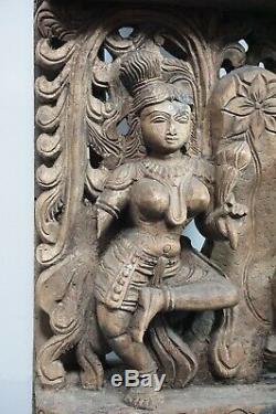 Hindu Relief carved Wood Panel antik antique Goddes Göttin Nepal 1. Z
