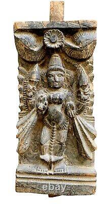 Hindu Wood Carving Goddess Lakshmi Antique Hand-Carved Wood Panel