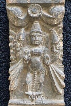 Hindu Wood Carving Goddess Lakshmi Antique Hand-Carved Wood Panel