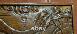 Horse landscape wood carving panel Antique french architectural salvage 24x 15