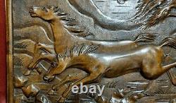 Horse landscape wood carving panel Antique french architectural salvage 24x 15