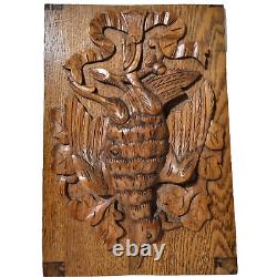 Hunting trophy bird wood carving panel 165 Antique French architectural salvage