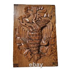 Hunting trophy bird wood carving panel 165 Antique French architectural salvage