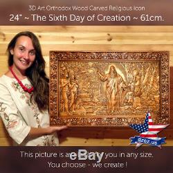 Icon Wood The Sixth Day of Creation Carved picture painting panel decor art 3d