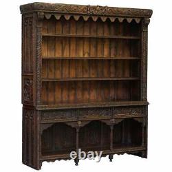 Important Gothic Revival Using 17th Century Panels Bookcase Dresser Cherubs