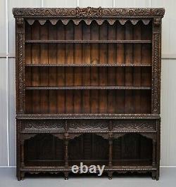 Important Gothic Revival Using 17th Century Panels Bookcase Dresser Cherubs