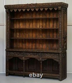 Important Gothic Revival Using 17th Century Panels Bookcase Dresser Cherubs