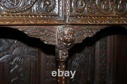 Important Gothic Revival Using 17th Century Panels Bookcase Dresser Cherubs