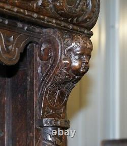 Important Gothic Revival Using 17th Century Panels Bookcase Dresser Cherubs