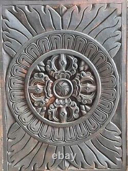 Impressive Antique Chinese Tibet Temple Wood Carved Wooden Sanskrit Panel