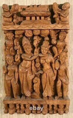 India Indian carved Wood Cart Panel with Shiva & Parvati & Attendants ca. 20th c