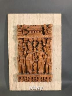 India Indian carved Wood Cart Panel with Shiva & Parvati & Attendants ca. 20th c