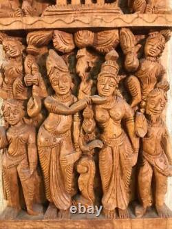 India Indian carved Wood Cart Panel with Shiva & Parvati & Attendants ca. 20th c