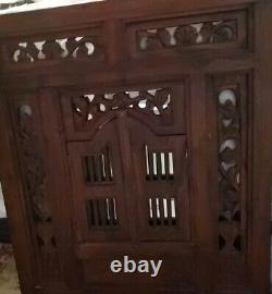 Indonesia Bali Carved Wood Wall Mirror Window Shutters Panels Boho 23 X 27 X 1