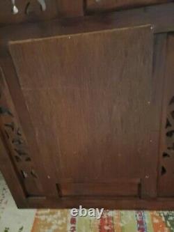 Indonesia Bali Carved Wood Wall Mirror Window Shutters Panels Boho 23 X 27 X 1