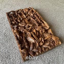 Indonesian Hand Carved Suar Wood Wall Relief Panel of Rama 19x12