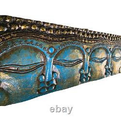 Infinite Faces Buddha Wall Sculpture Panel Hand Carved Bali art Turquoise