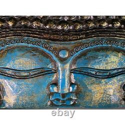 Infinite Faces Buddha Wall Sculpture Panel Hand Carved Bali art Turquoise