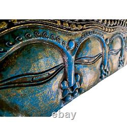 Infinite Faces Buddha Wall Sculpture Panel Hand Carved Bali art Turquoise