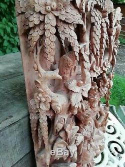 Intricate Hand Carved Wood Indonesian Wall Plaque Panel Balinese Dancers